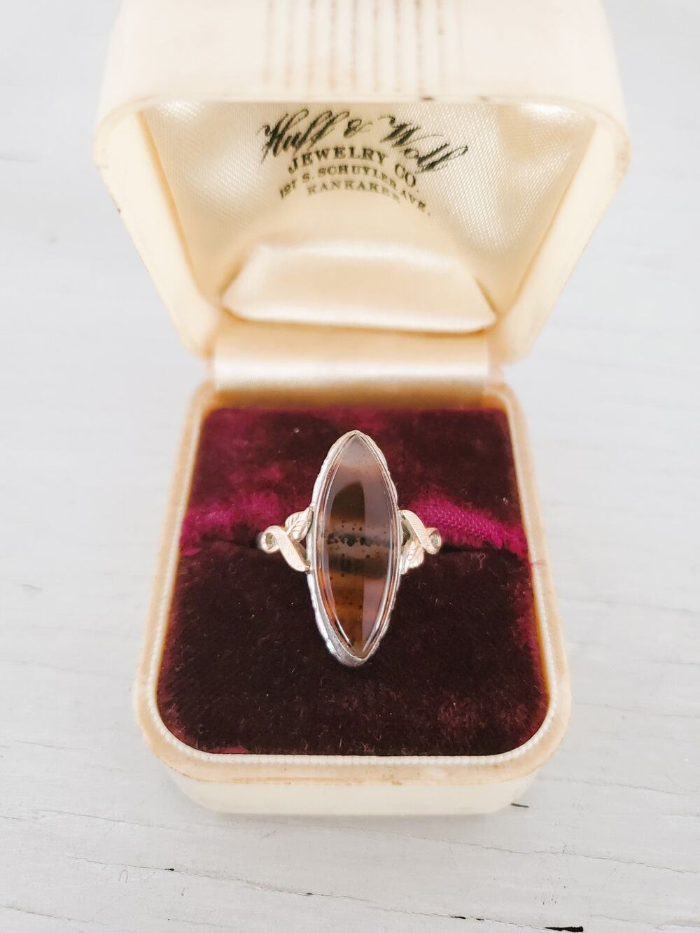 Vintage Clark & Coombs Sterling Silver and 10K Gold Filled Agate Ring